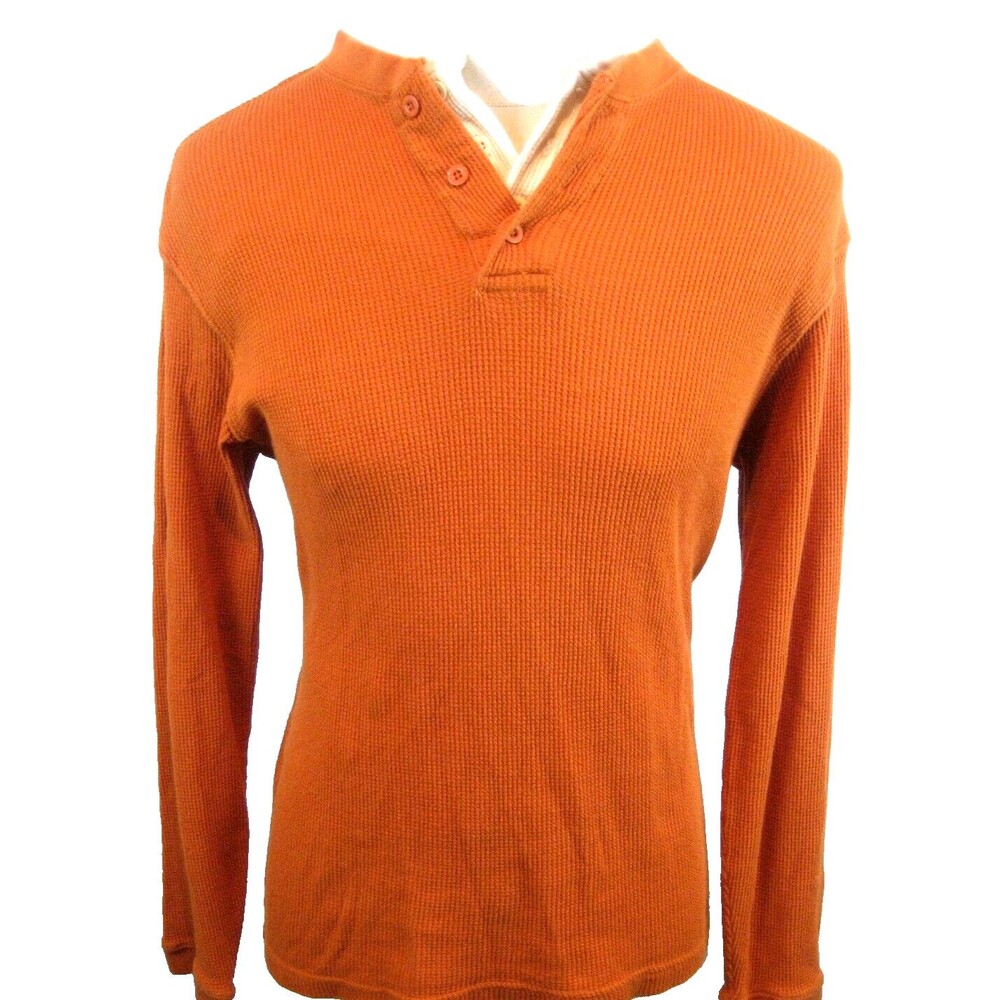 Mens Duckhead Rust Cotton Waffle Knit LS Henley Style Base Layer Shirt sz M